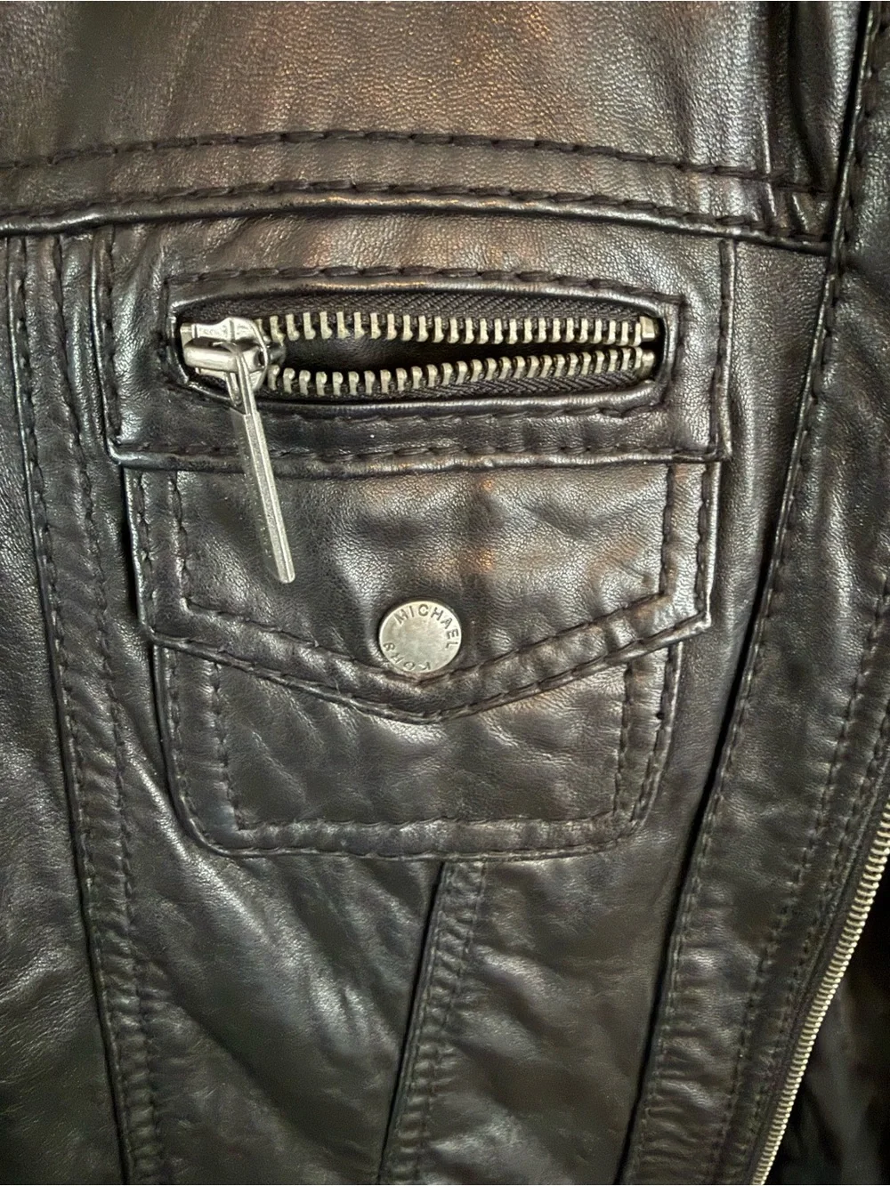 Michael Kors Black Leather Moto Jacket with Silver Hardware